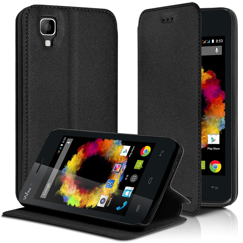 Housse Coque Etui à rabat latéral Fonction Support Couleur Anthracite pour Wiko Birdy + Film de protection