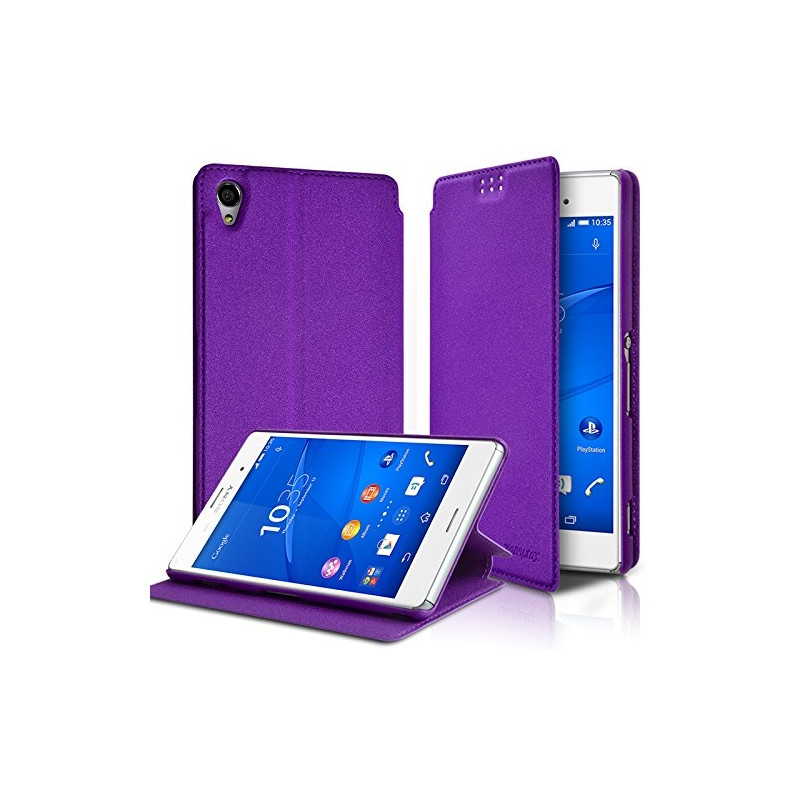 Housse Coque Etui à rabat latéral Fonction Support Couleur Violet pour Sony Xperia Z3 + Film de protection