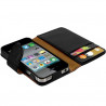 Housse coque étui portefeuille pour Apple iPhone 4 / 4S couleur noir + Stylet luxe