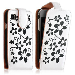 Housse coque etui pour Samsung Galaxy SCL i9003 motif fleur couleur blanc + Film protecteur