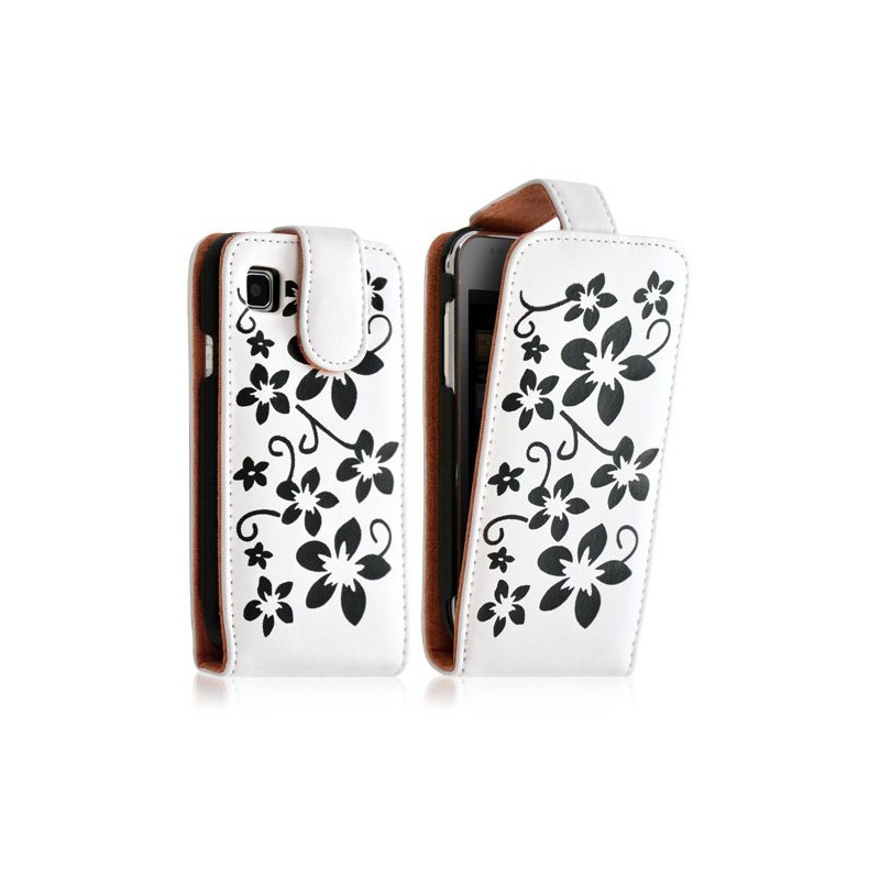 Housse coque etui pour Samsung Galaxy SCL i9003 motif fleur couleur blanc + Film protecteur