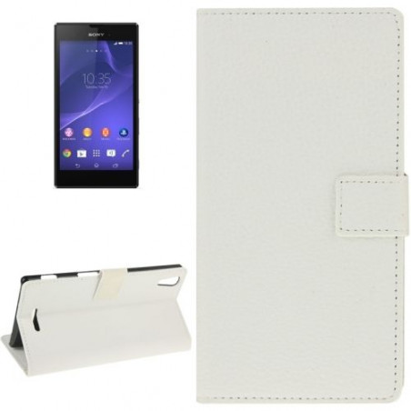 Etui Portefeuille Support Couleur Blanc pour Sony Xperia T3