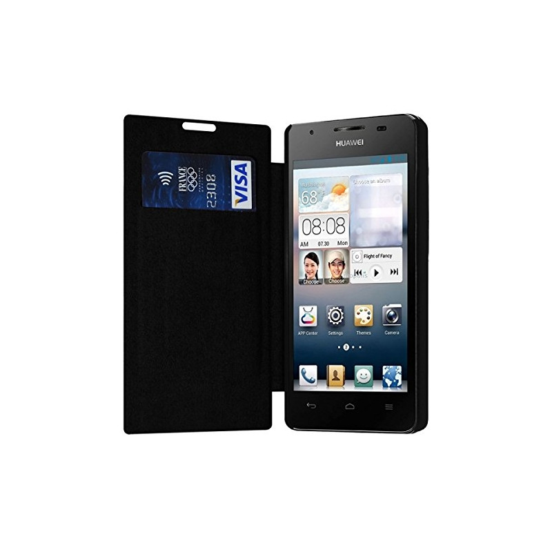 Etui Porte Carte couleur Noir pour Huawei Ascend G510 + Film de Protection