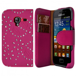Housse Coque Etui Portefeuille pour Samsung Galaxy Ace 2  Style Diamant Couleur Rose Fushia