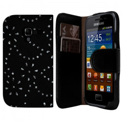 Housse Coque Etui Portefeuille pour Samsung Galaxy Ace 2  Style Diamant Couleur Noir