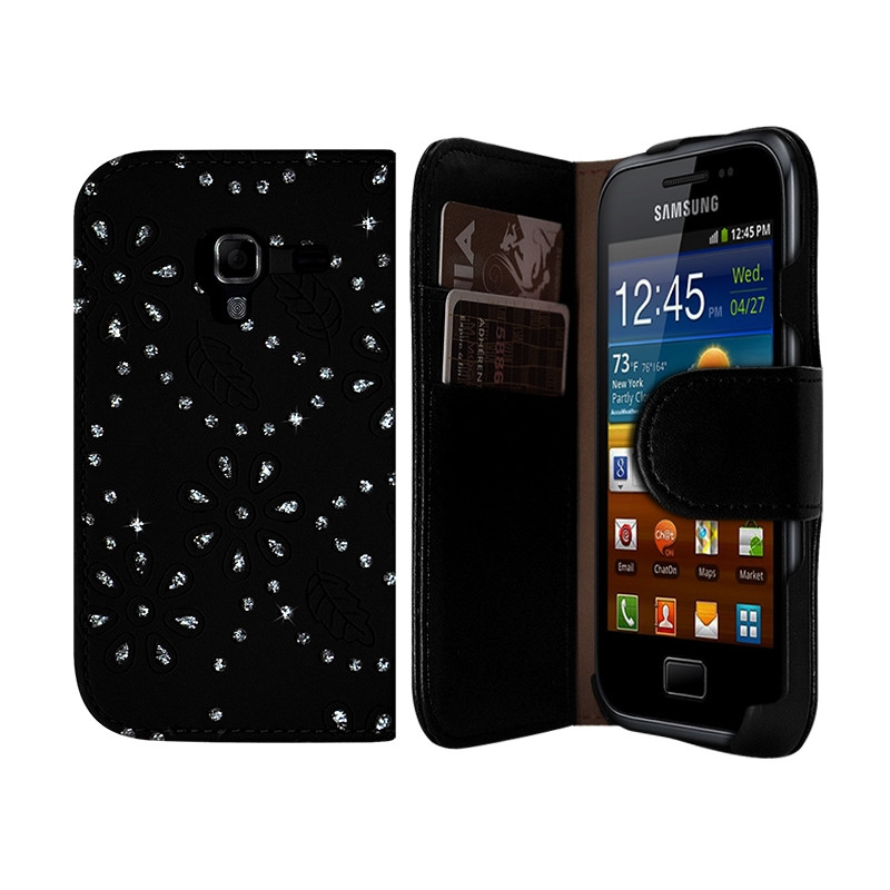 Housse Coque Etui Portefeuille pour Samsung Galaxy Ace 2  Style Diamant Couleur Noir
