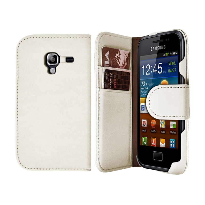Housse Coque Etui Portefeuille Samsung Galaxy Ace 2 Couleur Blanc 