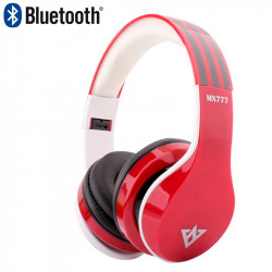 Casque Stéréo Sans Fil Bluetooth Son Surround Haute Qualité avec Micro - Rouge