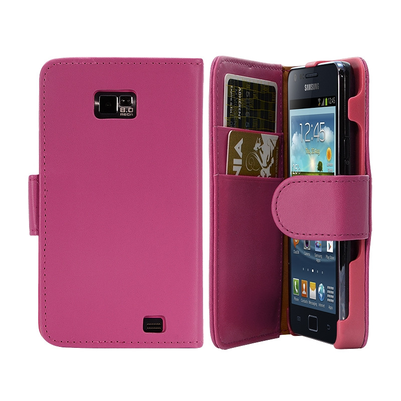 Etui Portefeuille pour Samsung Galaxy S2 Plus Couleur Rose Fushia