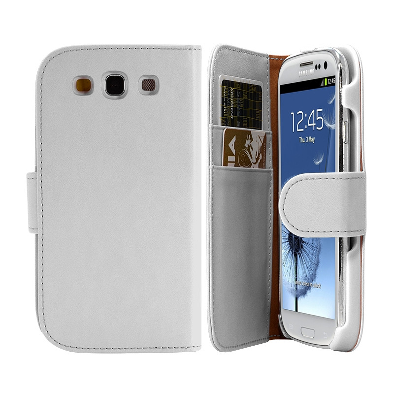Housse Coque Etui Portefeuille pour Samsung Galaxy S3 Couleur Blanc 