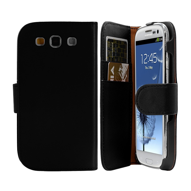 Housse Coque Etui Portefeuille pour Samsung Galaxy S3 Couleur Noir
