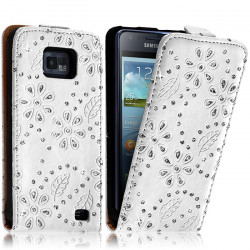Housse Coque Etui pour Samsung Galaxy S2 Style Diamant Couleur Blanc