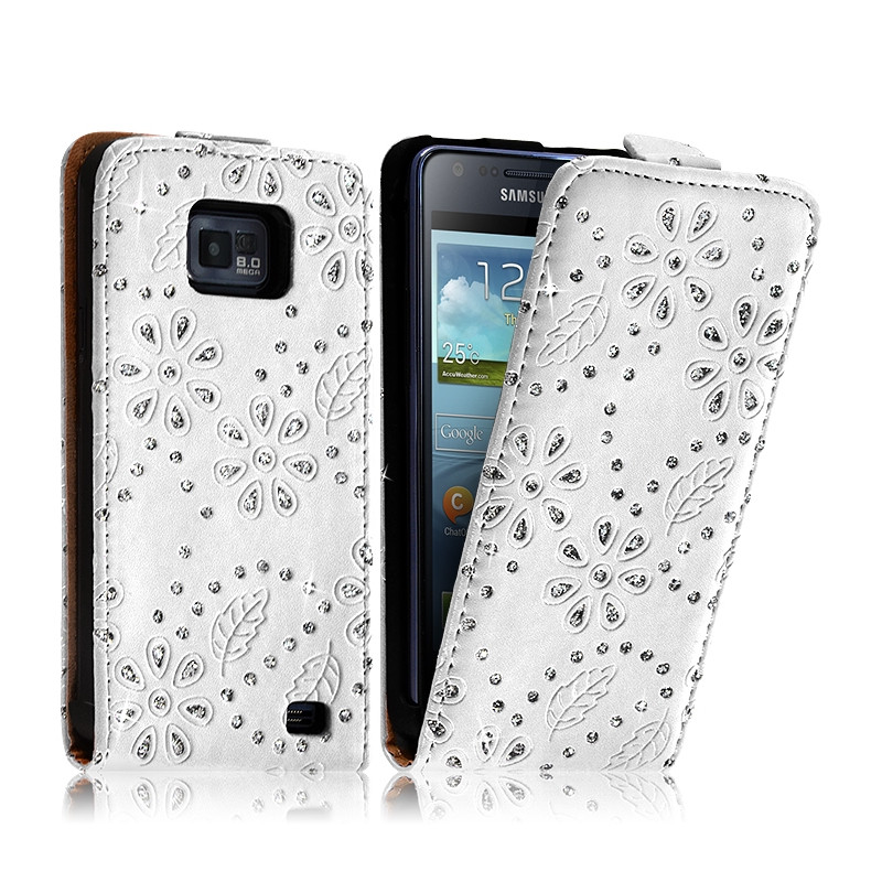 Housse Coque Etui pour Samsung Galaxy S2 Style Diamant Couleur Blanc