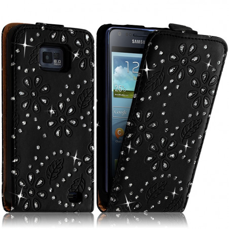 Housse Coque Etui pour Samsung Galaxy S2 Style Diamant Couleur Noir