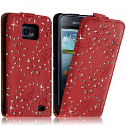 Housse Coque Etui pour Samsung Galaxy S2 Style Diamant Couleur Rouge