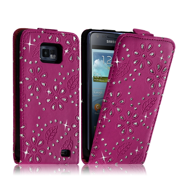 Housse Coque Etui pour Samsung Galaxy S2 Plus Style Diamant Couleur Rose Fushia