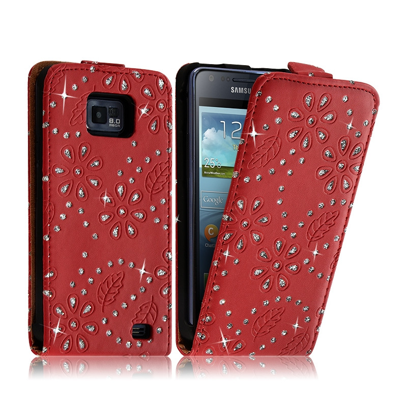 Housse Coque Etui pour Samsung Galaxy S2 Plus Style Diamant Couleur Rouge