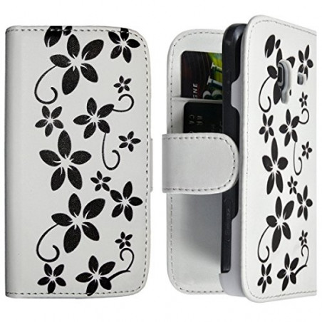 Housse Coque Etui Portefeuille pour Samsung Galaxy Ace 2 i8160 Motif Fleur