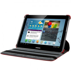 Housse Coque Etui Anneau Style Chrome Pour Samsung Galaxy Tab 2 10.1 P5100 Avec Rotation 360 Degrés Couleur Rouge 