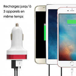 Chargeur Voiture 3 ports USB Rouge pour Smartphones Archos, Asus, Wiko, Asus