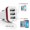 Chargeur Voiture 3 ports USB Rouge pour Smartphones Archos, Asus, Wiko, Asus