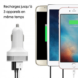 Chargeur Voiture 3 ports USB Gris pour Wiko Lenny 2, Wiko Fever, Rainbow 4g