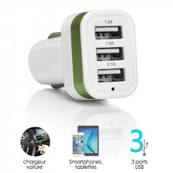 Chargeur Voiture 3 ports USB Vert pour Apple iPhone 6S, iPhone 6S Plus