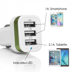 Chargeur Voiture 3 ports USB Vert pour Samsung Galaxy S7, Galaxy S7 Edge