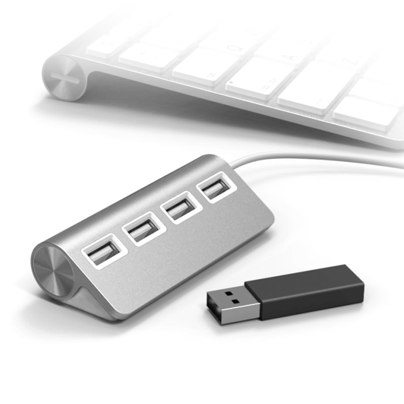 Hub Extension de 4 Ports USB avec Câble Intégré, Finition Aluminium pour Mac, PC