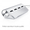 Hub Extension de 4 Ports USB avec Câble Intégré, Finition Aluminium pour Mac, PC