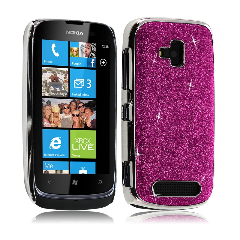 Housse Etui Coque Rigide pour Nokia Lumia 610 Style Paillette Couleur Rose Fushia