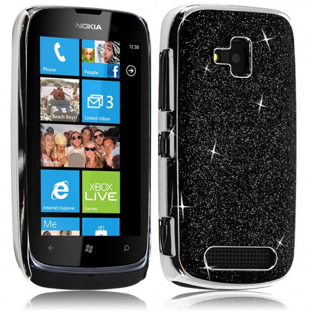 Housse Etui Coque Rigide pour Nokia Lumia 610 Style Paillette Couleur Noir