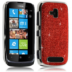Housse Etui Coque Rigide pour Nokia Lumia 610 Style Paillette Couleur Rouge