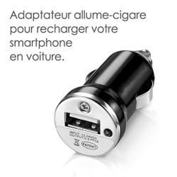 Chargeur maison + allume cigare USB + câble data Couleur Noir pour Samsung Galaxy S4,  S5, S6, S7