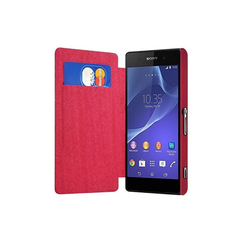 Housse Etui à rabat latéral et porte-carte pour Sony Xperia Z2 Couleur Rose Fushia + Film de Protection