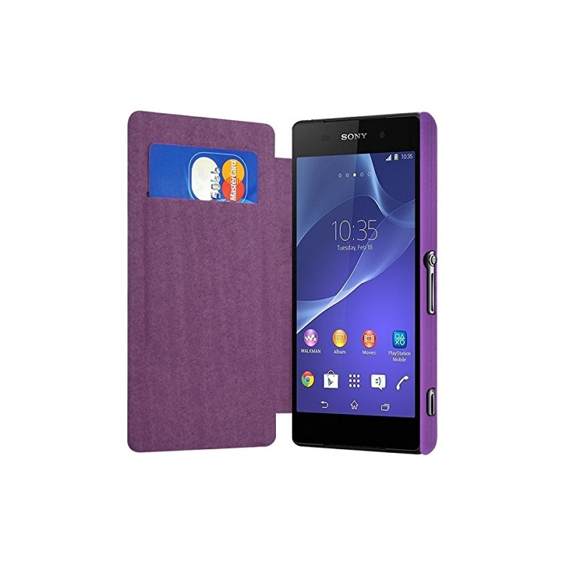 Housse Etui à rabat latéral et porte-carte pour Sony Xperia Z2 Couleur Violet + Film de Protection