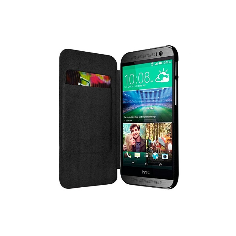 Coque Housse Etui à rabat latéral et porte-carte pour HTC One M8 couleur Noir + Film de Protection