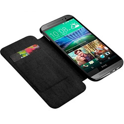 Coque Housse Etui à rabat latéral et porte-carte pour HTC One M8 couleur Noir + Film de Protection