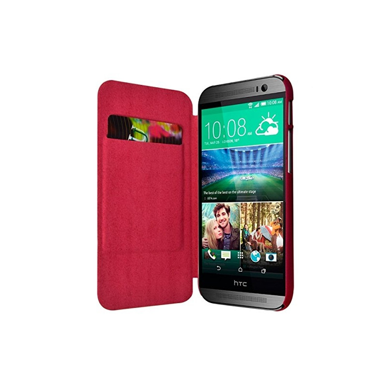 Coque Housse Etui à rabat latéral et porte-carte pour HTC One M8 couleur rose fushia + Film de Protection