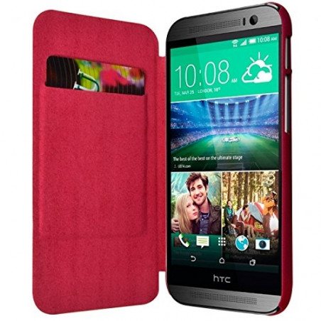 Coque Etui à rabat porte-carte pour HTC One M8 couleur rose fushia + Film de Protection