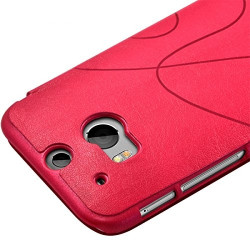 Coque Etui à rabat porte-carte pour HTC One M8 couleur rose fushia + Film de Protection