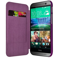 Coque Housse Etui à rabat latéral et porte-carte pour HTC One M8 couleur Violet + Film de Protection