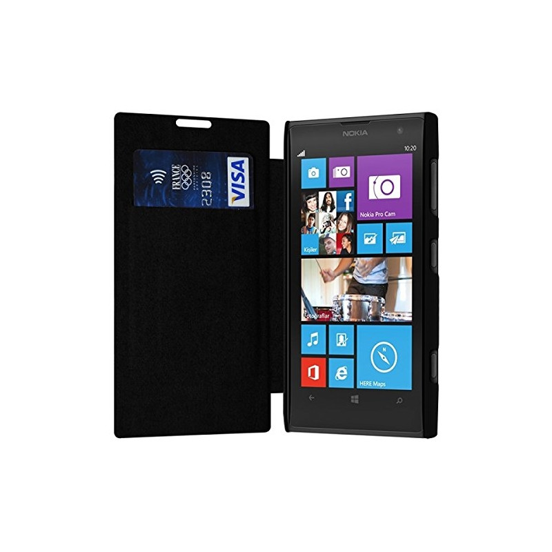 Coque Housse Etui à rabat latéral et porte-carte pour Nokia Lumia 1020 couleur Noir + Film de Protection
