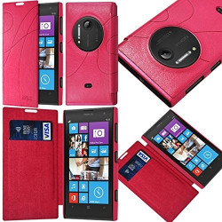 Coque Housse Etui à rabat latéral et porte-carte pour Nokia Lumia 1020 couleur Rose Fushia + Film de Protection
