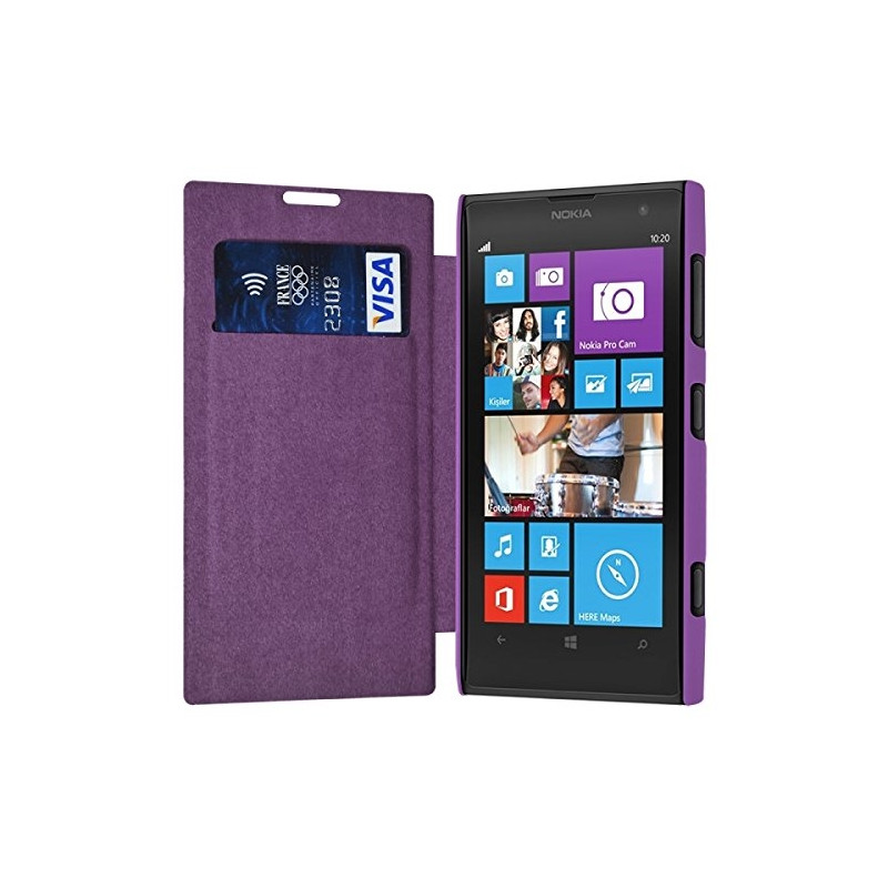 Coque Housse Etui à rabat latéral et porte-carte pour Nokia Lumia 1020 couleur Violet + Film de Protection