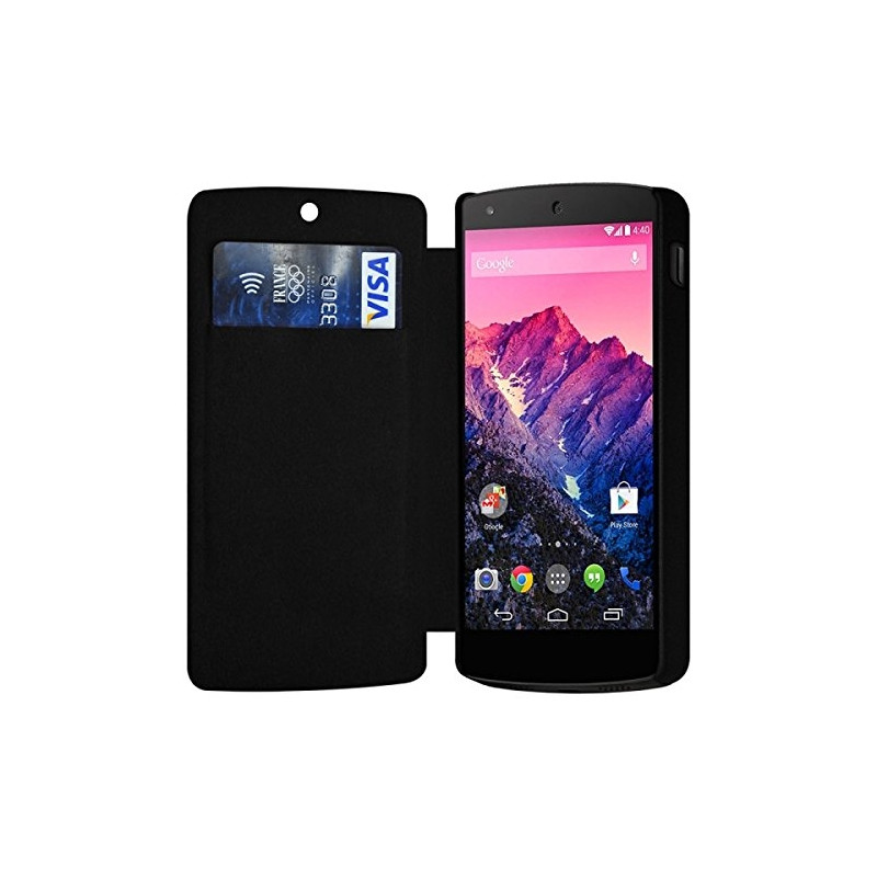 Coque Housse Etui à rabat latéral et porte-carte pour LG Google Nexus 5 couleur Noir + Film de Protection