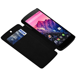 Coque Housse Etui à rabat latéral et porte-carte pour LG Google Nexus 5 couleur Noir + Film de Protection