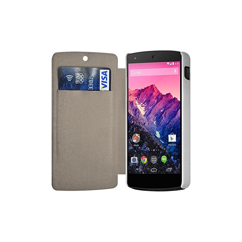 Etui à rabat latéral et porte-carte blanc pour LG Google Nexus 5 + Film de Protection