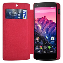 Etui à rabat latéral et porte-carte Rose Fushia pour LG Google Nexus 5 + Film de Protection