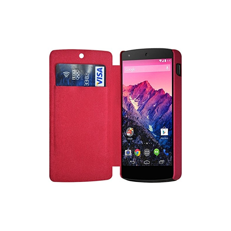 Etui à rabat latéral et porte-carte Rose Fushia pour LG Google Nexus 5 + Film de Protection